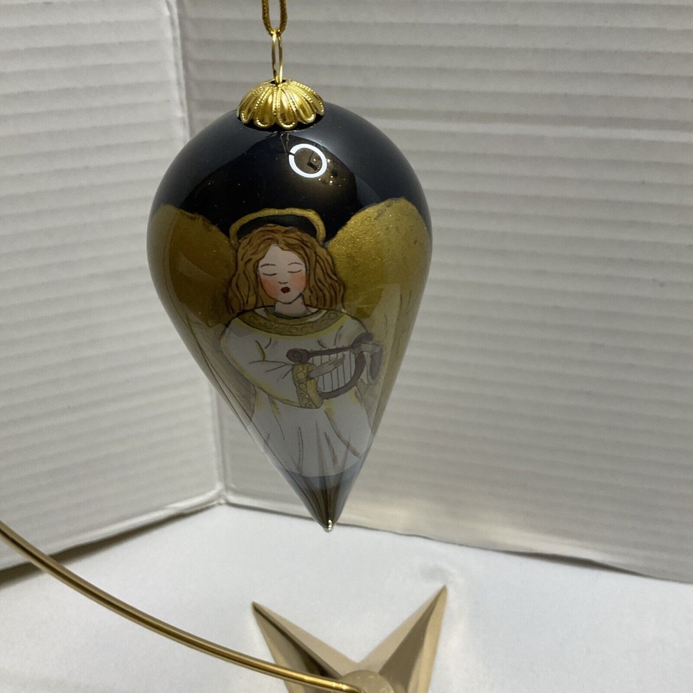 LI BIEN‎ Christmas Angel Glass Ornament Reverse Painting Original Blue Box